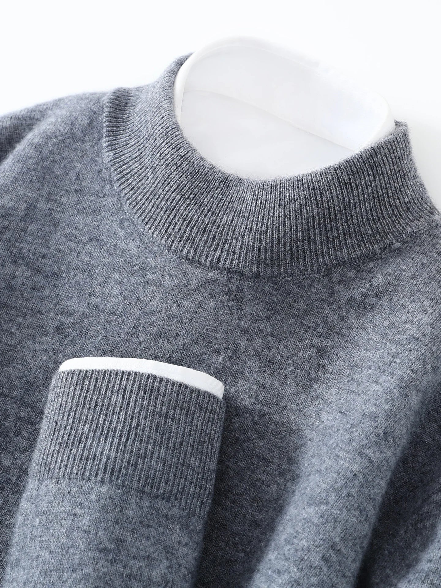 Autumn/Winter Men's 100% Pure Cashmere Pullover Business Casual Solid Knitted Sweater Loose Half High Neck Tops Thick Jumper