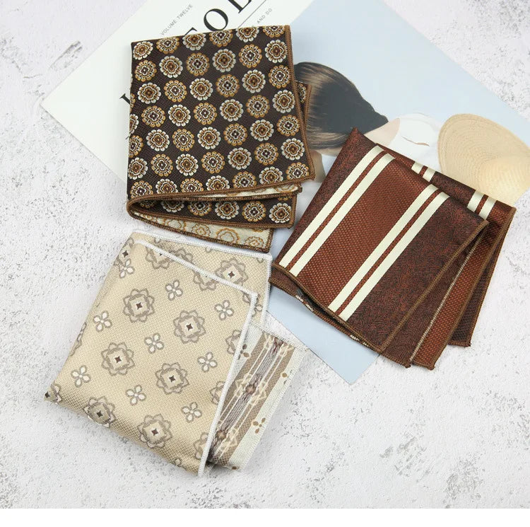 Maillard Men's Suit Pocket Towel Dress Chest Towel Retro Suit Coffee Pattern Small Square Scarf Wedding Fashion 22*22cm