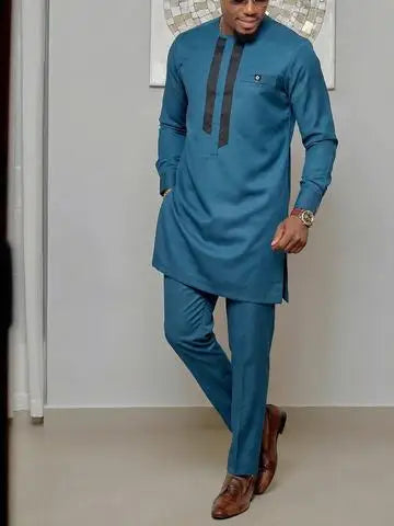 White Kaftan Men's Suit Embroidery Floral Top Pants Kaunda Suit African Casual Outfits Wear Traditional 2PCS Set Wedding Tuxedo