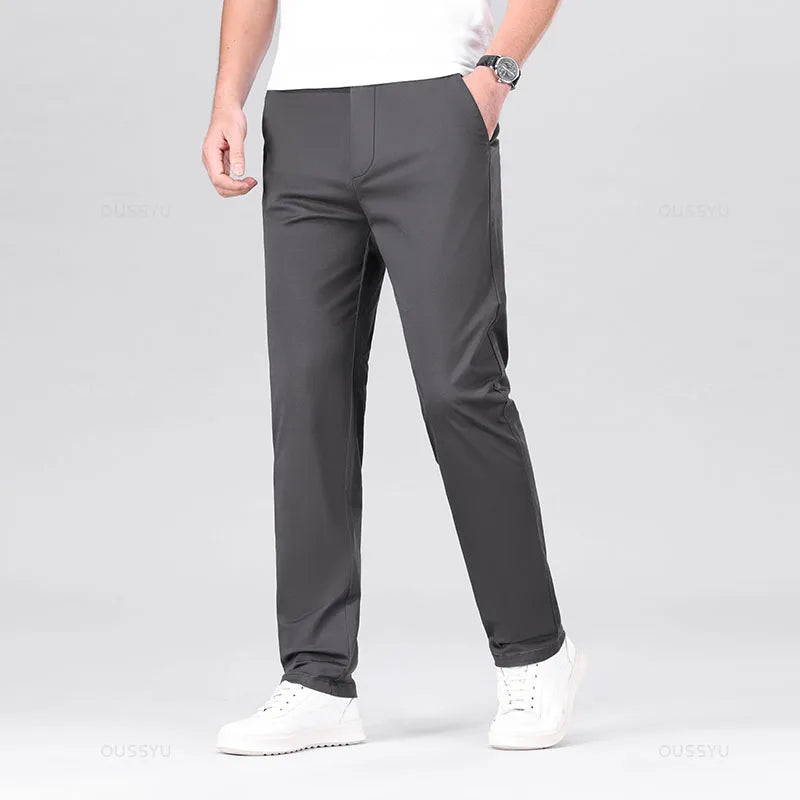 High Quality 97% Cotton Men's Straight Pants Business Solid Color Khaki Light gray Casual Formal Suit Trousers Plus Size 40 42