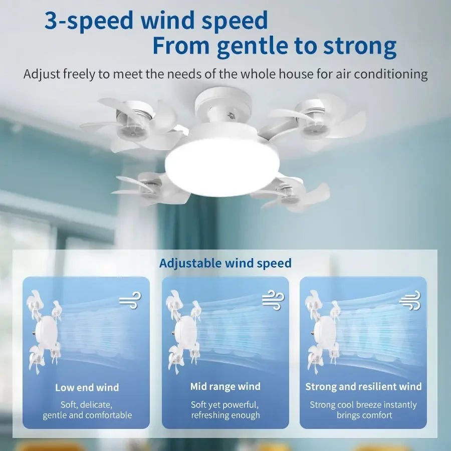 E27 Fan Light 2-in-1 60W  Drone Design Ceiling Fan Light with Remote Control AC85-265V Fan Lighting Bulb for Home Restaurant