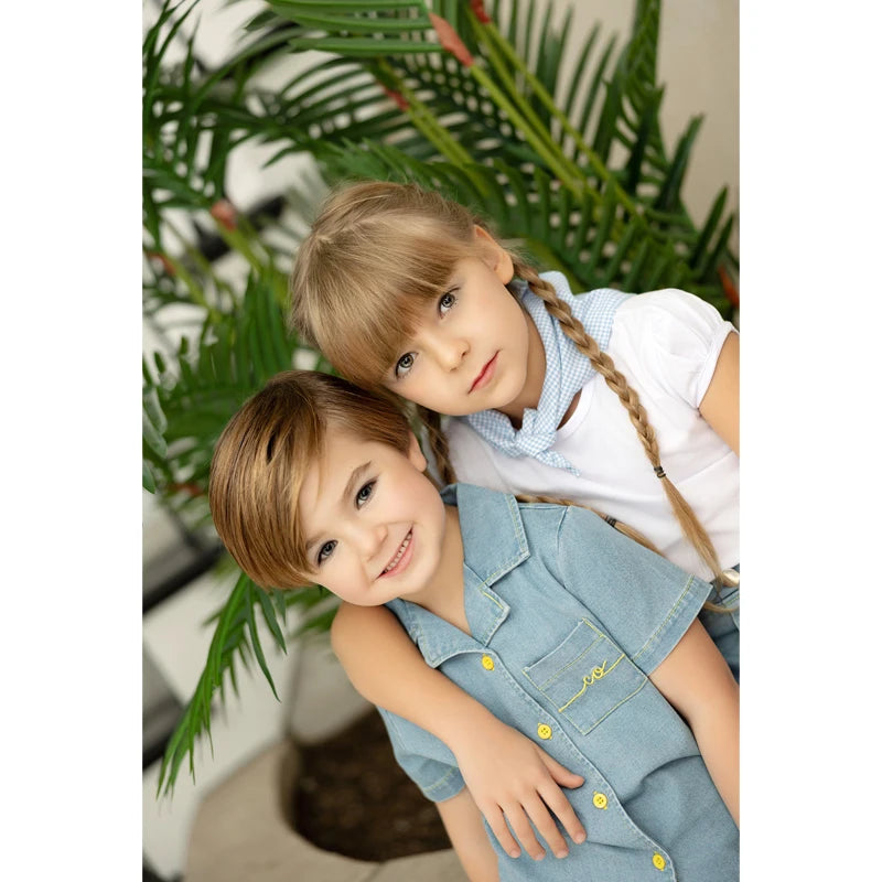 Ali Co SS26 Blue Denim collection Cotton boys girls outfits dress skirt shirt and overalls