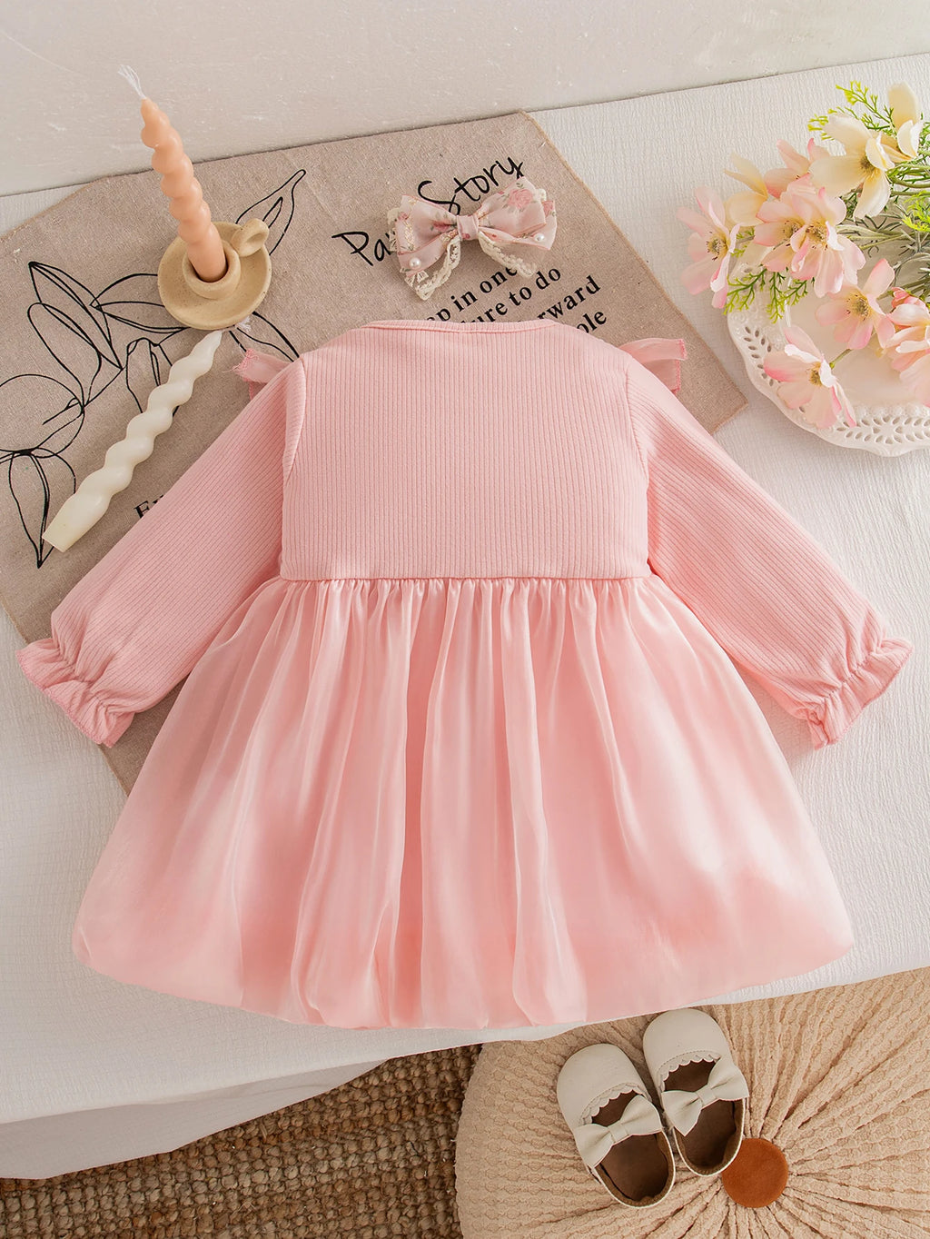 Baby Girl Clothes Spring And Autumn Bow Solid Color Doll Collar Long-Sleeved Baby Girl Dress Cute Casual Girls Dress