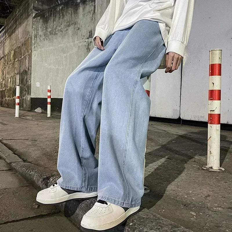 Korean Style Streetwear New Fashion Baggy Casual Men Jeans High Street Harajuku  Denim Trousers Men Brand pants Black grey Blue