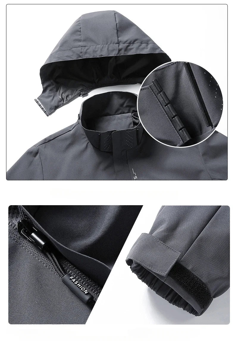 Mens Outdoor Waterproof Windproof Hooded Coat Lightweight Cycling Hiking Rain Jacket Durable Work Climbing Outerwear for Men
