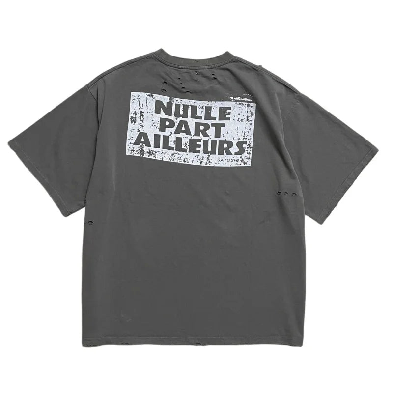 Men Satoshi Nakamoto Vintage Destroyed T-Shirt Oversized Cotton Streetwear Washed Tee