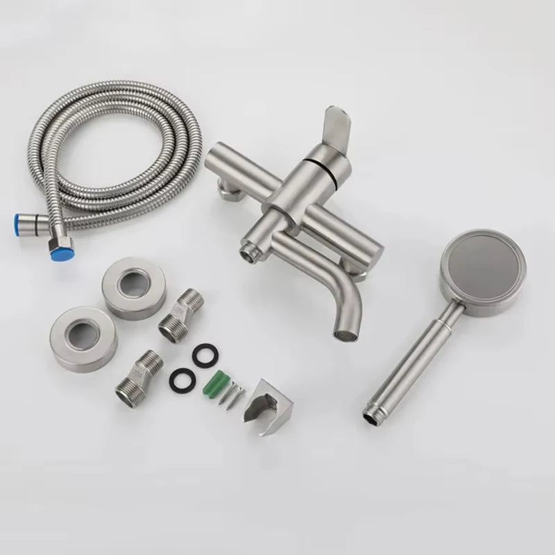 Bathroom Shower Faucets Stainless Steel Triple Bathtub Faucet Mixers Hot Cold Mixer Valve Nozzle Tap Wall Mounted Home Accessory