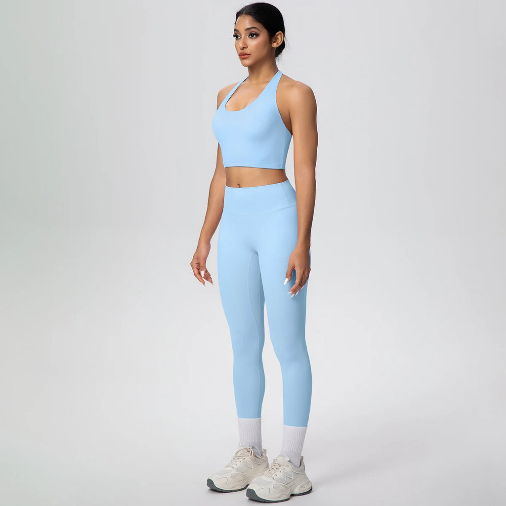 2PCS/set Yoga Set for Woman's Sexy Backless Halter Bra Sports Top Quick Drying Legging Summer Gym Fitness Pants Yoga Set