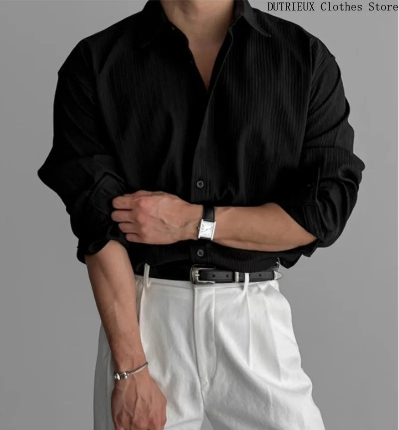 Men's High-quality Business Casual Shirts，High-end Texture Solid-color Shirts, Breathable  Loose Long-sleeved Shirts for Spring