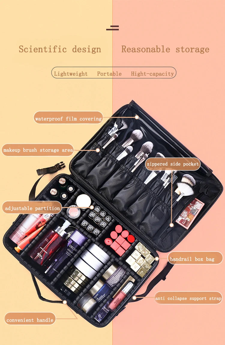 Large Capacity Makeup Case - 3 Sizes Cosmetic Organizer Brush Bag Barber Train Case for Makeup Artists Hair Cutter Sets