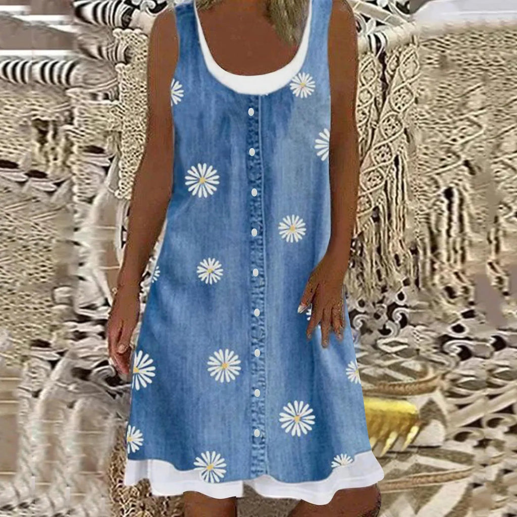Women Summer Beach Spring Print Cute Dress Sleeveless Casual Dress летнее платье женское