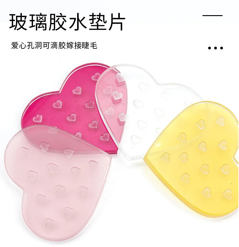 1Pc Heart Shaped Glass False Eyelash Stand Glue Holder Pad Eyelashes Extension Adhesive Pallet Paste Glue Pad Makeup Supplies