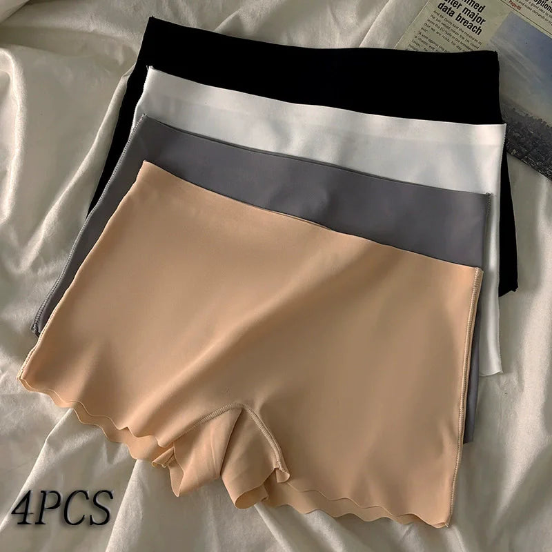 4-Piece Set Of Women's Mid Waist Solid Color Flat Angle Pants, Sexy Comfortable Seamless Safety Pants, Women's Sports Underwear