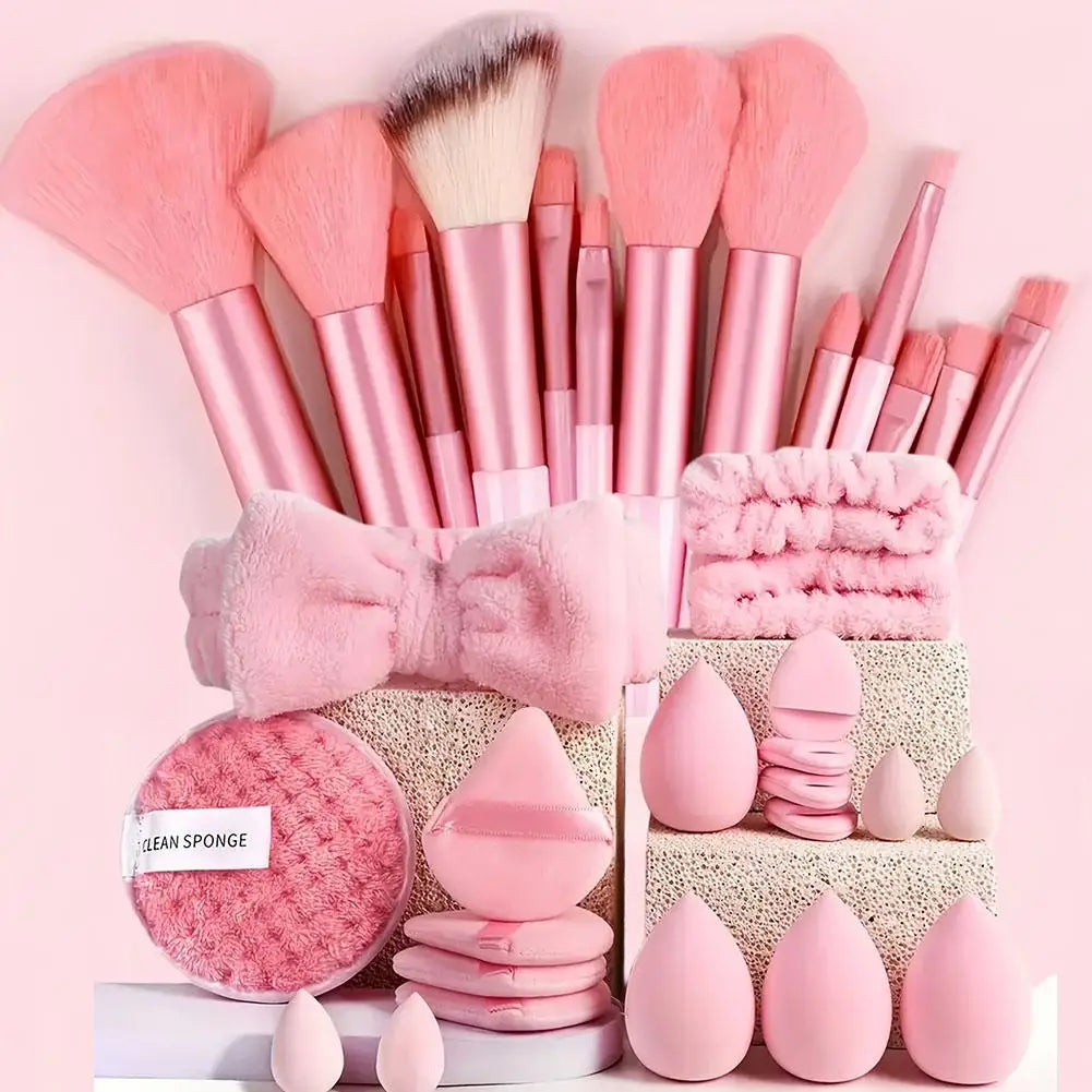 33Pcs Makeup Brushes Set Professional Soft Foundation Contour Blending Brushes with Spa Headband Wristband Makeup Tool for Women