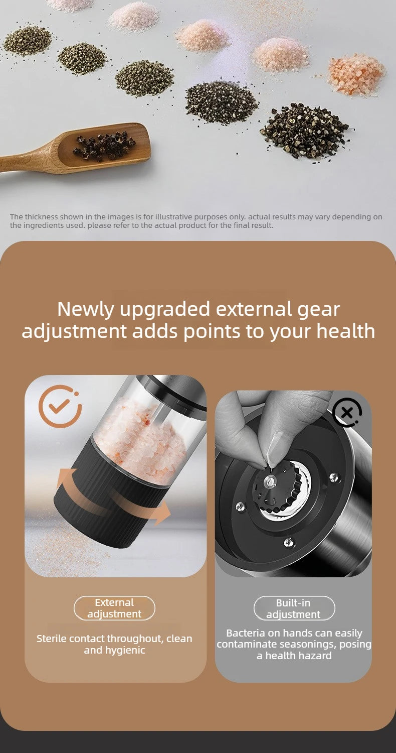 Rechargeable Automatic Salt Pepper Grinder Set Electric Grinding Mill with External Coarseness Adjustment Home Kitchen Gadgets