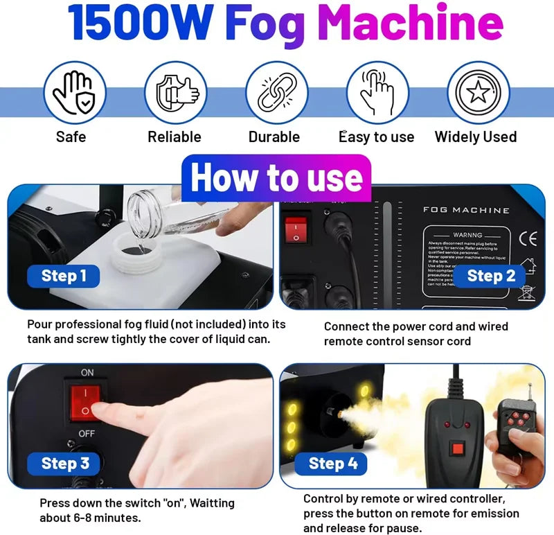 Remote Control 1500W Fog Machine With 6x3W RGB Light Smoke Machine Stage Show Disco DJ Party Club Bar Event Show Stage Show