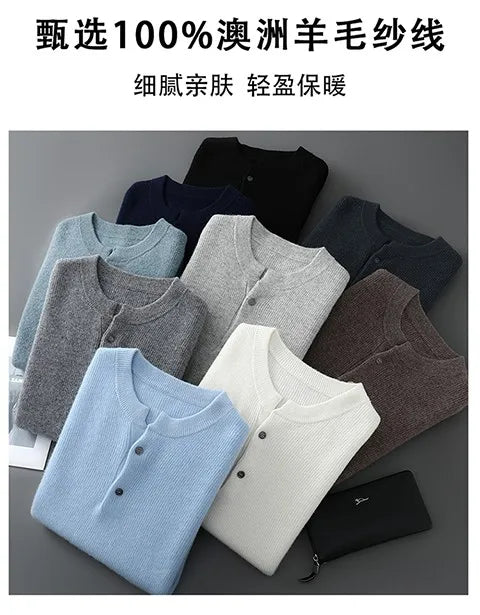 MVLYFLRT Men's 100% Merino Wool Round Neck Pullover Sweater Casual Thick Knit Autumn Winter Warm Cashmere Feel Sweater