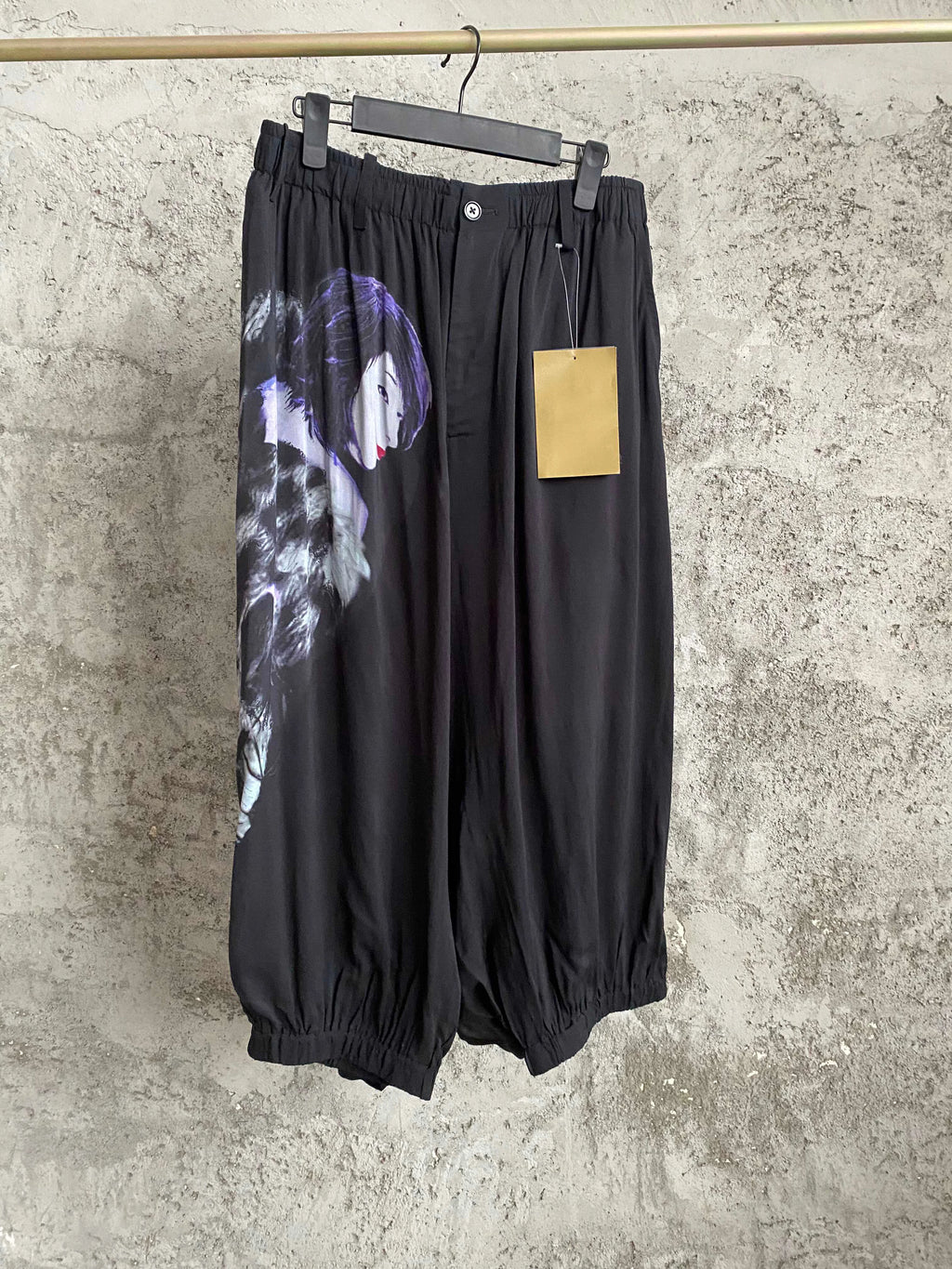 TOP-YAMAMOTO original portrait print asymmetrical loose wide-leg pants Design sense culottes Loose pants
