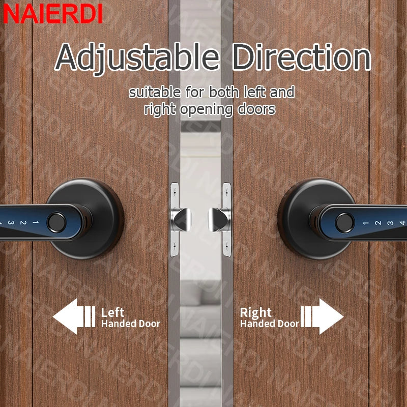 NAIERDI Smart Fingerprint Door Lock Tuya APP Bluetooth Keypad Card Entry Door Lock with Handle for Home Apartment Bedroom