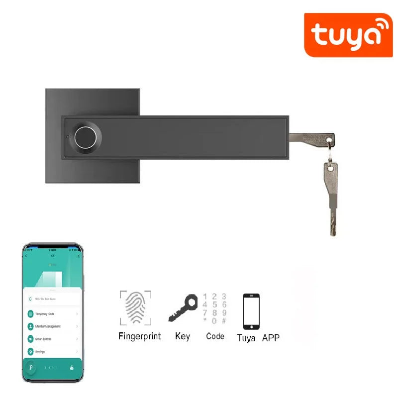Fingerprint Password Door Lock With Tuya Electronic Smart Lock Digital Door Security Biometric Handle Lock For Bedroom Apartment