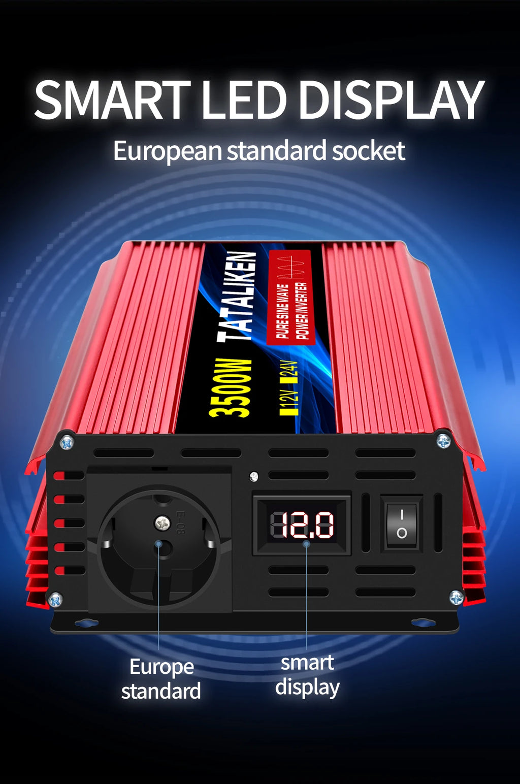 Inverter Pure Sine Wave  2500W/3500W/4500W/5000WDC 12V/24V to AC 220V 230V Voltage Transfer Converter Charging Adapter EU Socket
