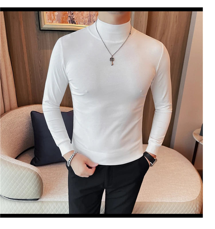 Men's T Shirts Autumn Winter New Turtleneck Long Sleeve T-Shirts For Men Clothing 2025 Slim Fit Casual Basic Tee Shirt Homme 5XL