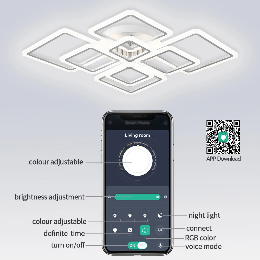Modern Interior Square Ceiling Light with Remote Control LED Dimmable Ceiling Lamp lustre Living Room Kitchen Bedroom Decoration