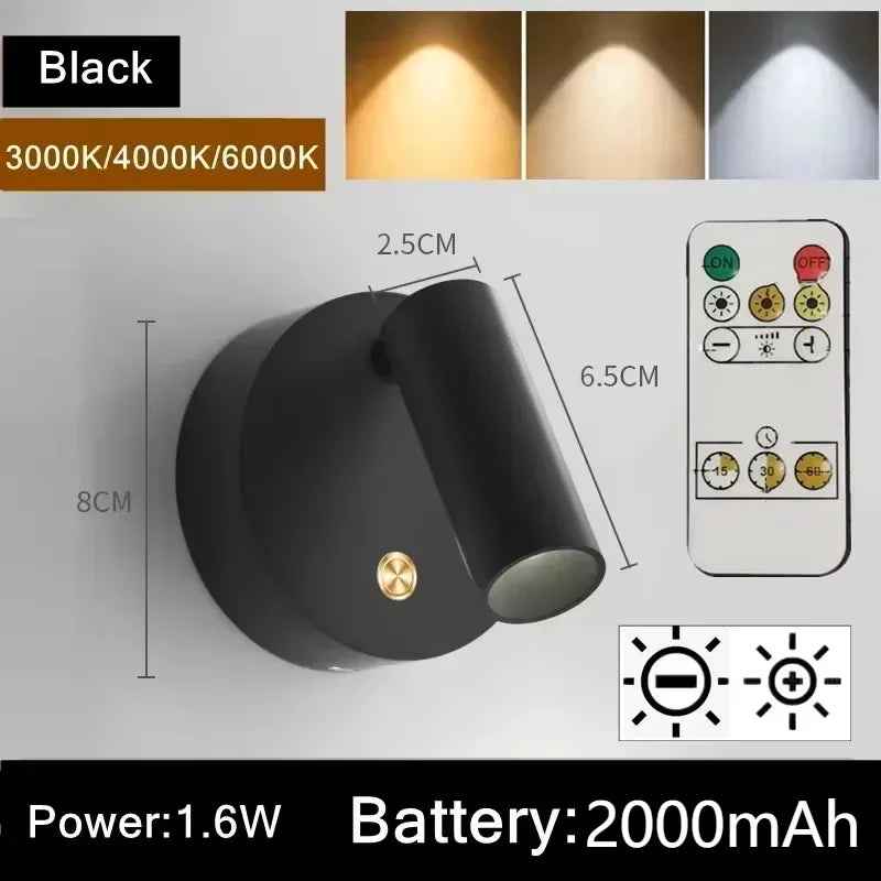 LED Bedroom Wall Light USB Rechargeable Black White Magnet Magnetic Base Dimmable With Touch Switch For Bedside Study Reading