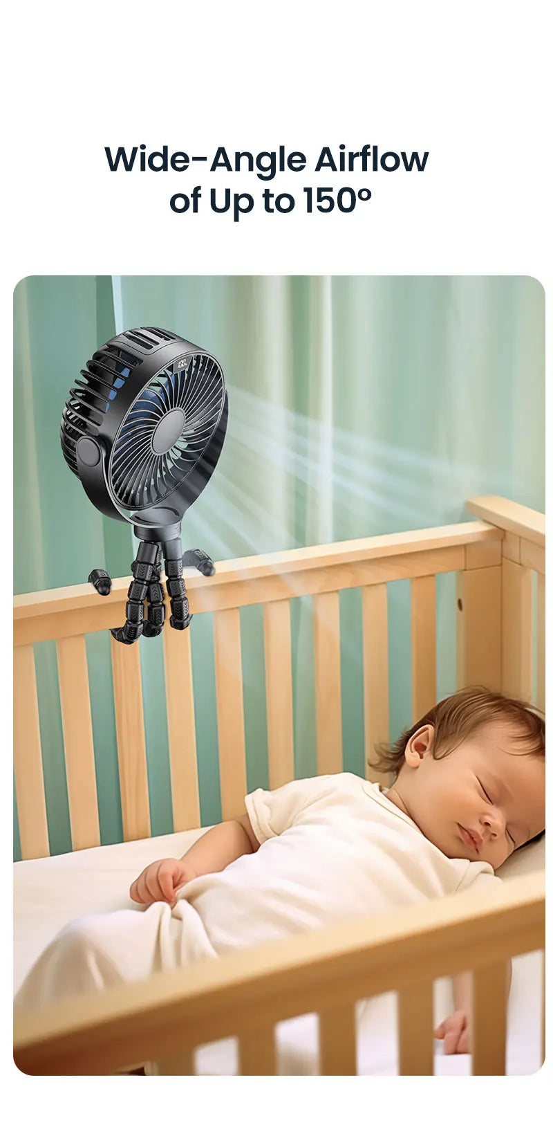 5000mah Stroller Portable Mini Fan USB Rechargeable Outdoor Electric Fan 4 Gear Speed 360°Degree Rotata & Digital Display