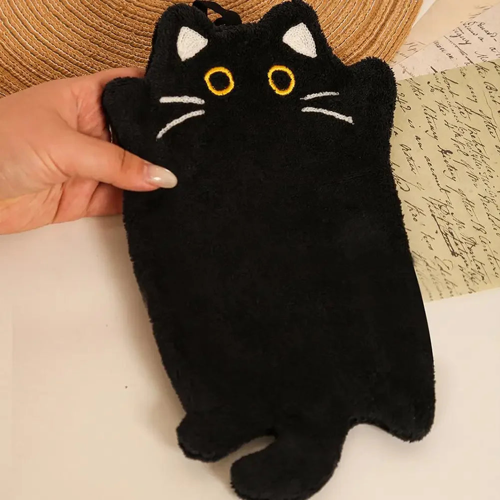 1PC Cartoon Cat Hand Towel Thickened Absorbent Kitchen Heat Resistant Pad Hanging Cleaning Cloth Towels