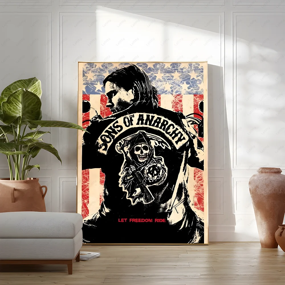 S-Sons Of A-Anarchy Crime Movie Poster Sticky Wall Art Printing Waterproof Home Living Bed Room Bar Hallway Aesthetic Decor