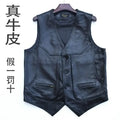 2024 Men Spring Autumn New Genuine Leather Motorcycle Vest Mens Real Cowhide Leather Waistcoat Male V-neck Sleeveless Coat D412