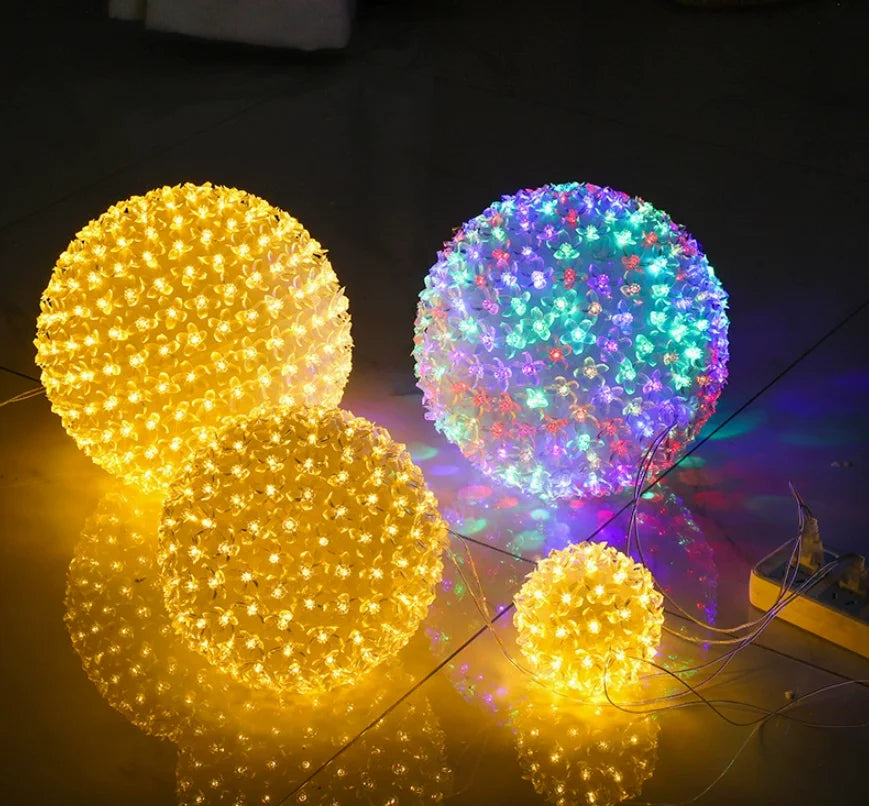 LED Cherry Blossom Sphere Lights for Christmas Tree Holiday Indoor Engineering Light Strands Decoration