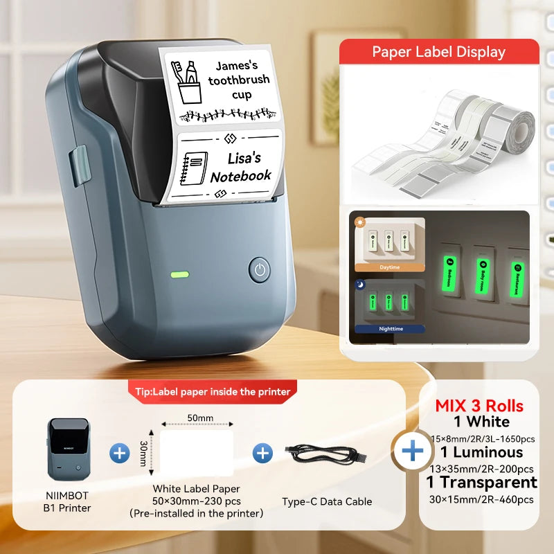Niimbot B1/B1 PRO Thermal Label Printer Wireless Self-adhesive Bluetooth Inkless Label Maker for Business Price-Tag Sticker
