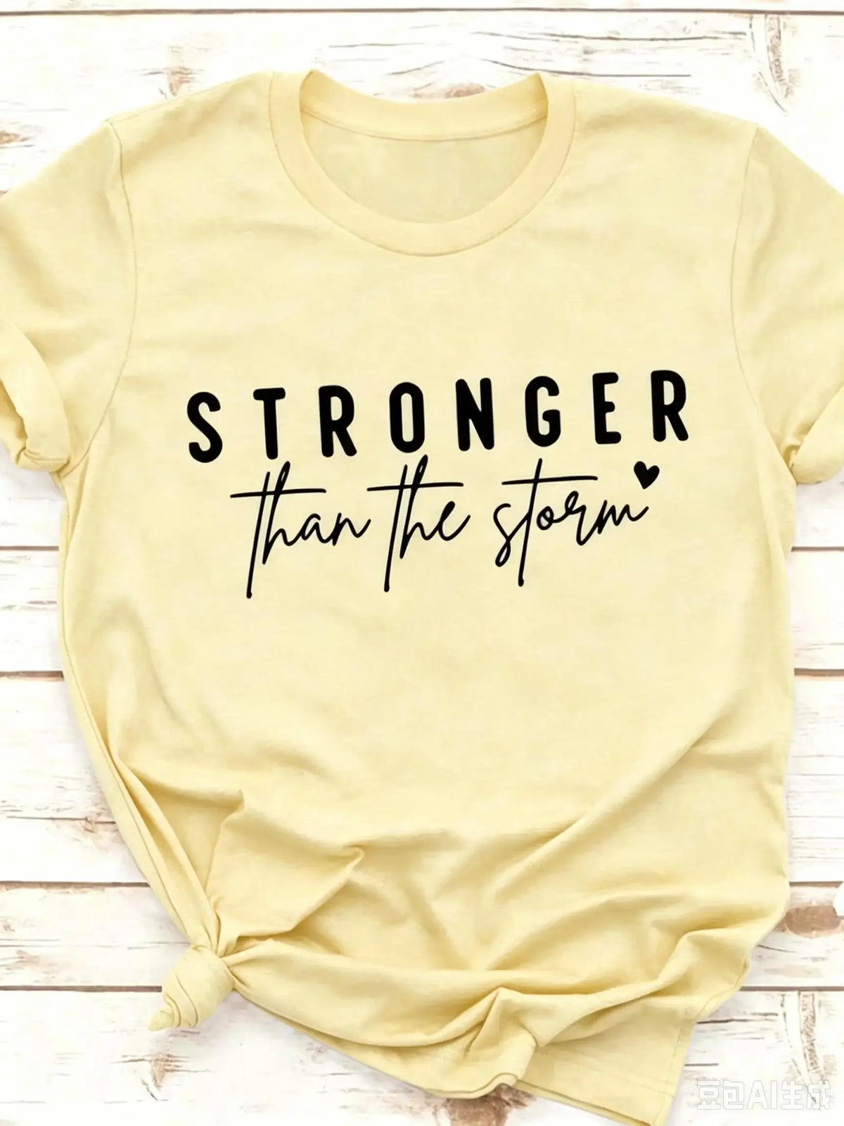 Women Crew Neck Short Sleeve T Shirt Stronger Than The Storm Inspirational Slogan Graphic Print Mustard Color Casual Spring Summer Daily Streetwear Tops