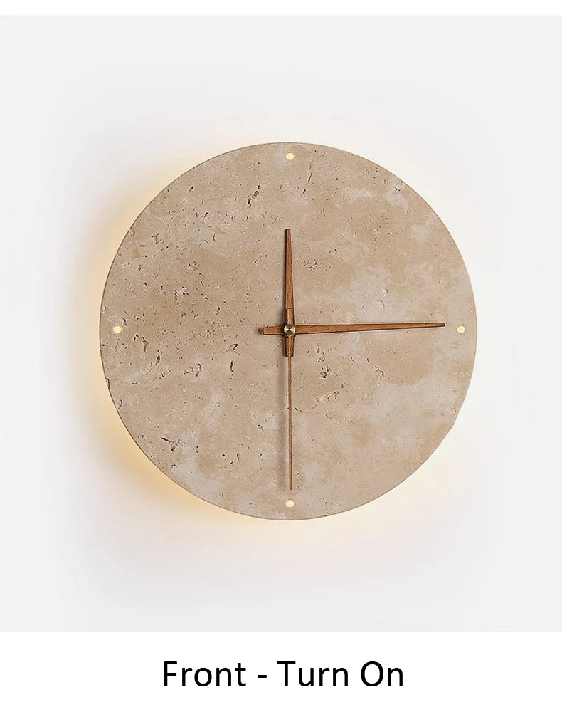 Modern Creative Clock Living Room Wabi Sabi Wall Lamp Nordic Simple Yellow Travertine Restaurant Corridor Circular Sconce Light