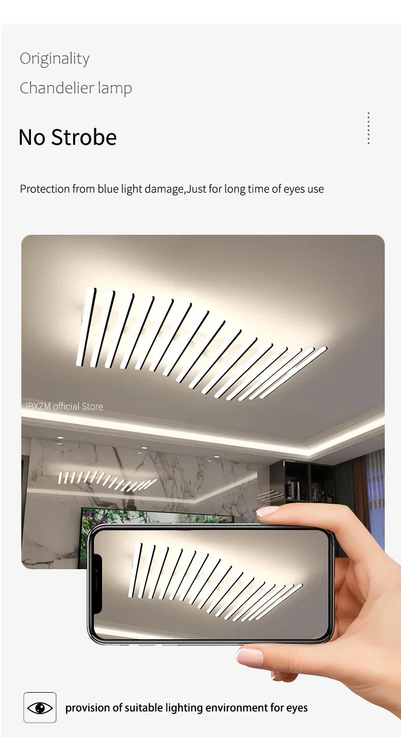 Modern LED Suitable for Living Room Pendant Lights With Remote Control Indoor Bedroom Office Lighting Long Strip Ceiling Lights