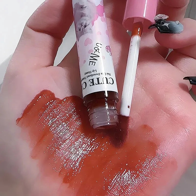 6Pcs/set Cute Cat Mirror Water Lip Gloss Set Red Tint for Lips Makeup Long Lasting Glass Lip Glaze Waterproof Lipstick Kit