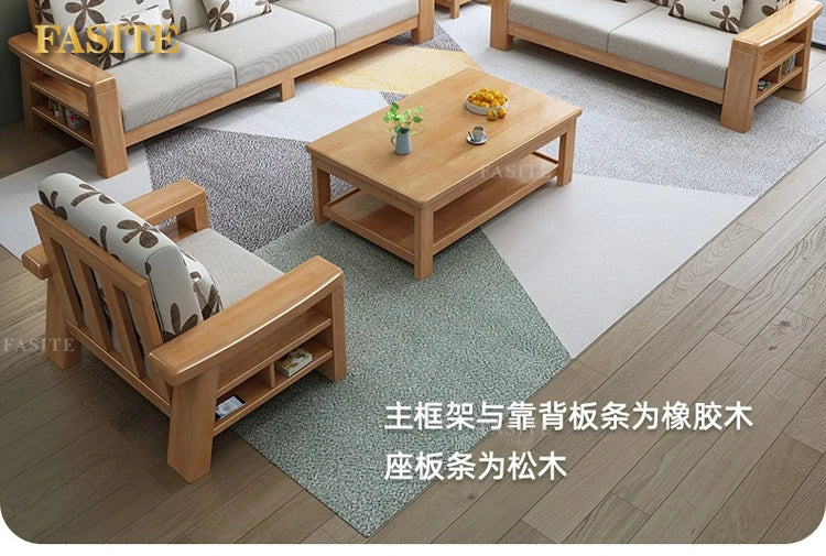 Nordic solid wood three-person sofa, modern simple fabric, small apartment concubine coffee table combination furniture