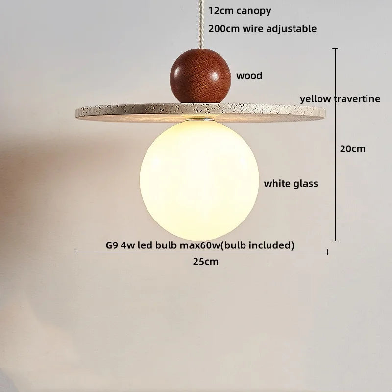 IWHD Yellow Travertine Stone LED Pendant Lamp Living Dining Room Table Inside Retro Wood Hanging Lights Fixture Lampara Colgante