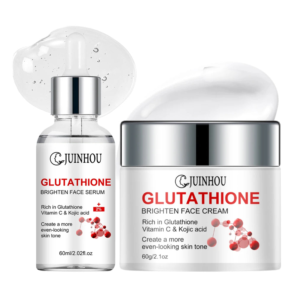 JUINHOU Glutathione Brightening Serum Cream Set Antioxidant Facial Skincare Hydrate Even Skin Tone Restore Radiant Complexion