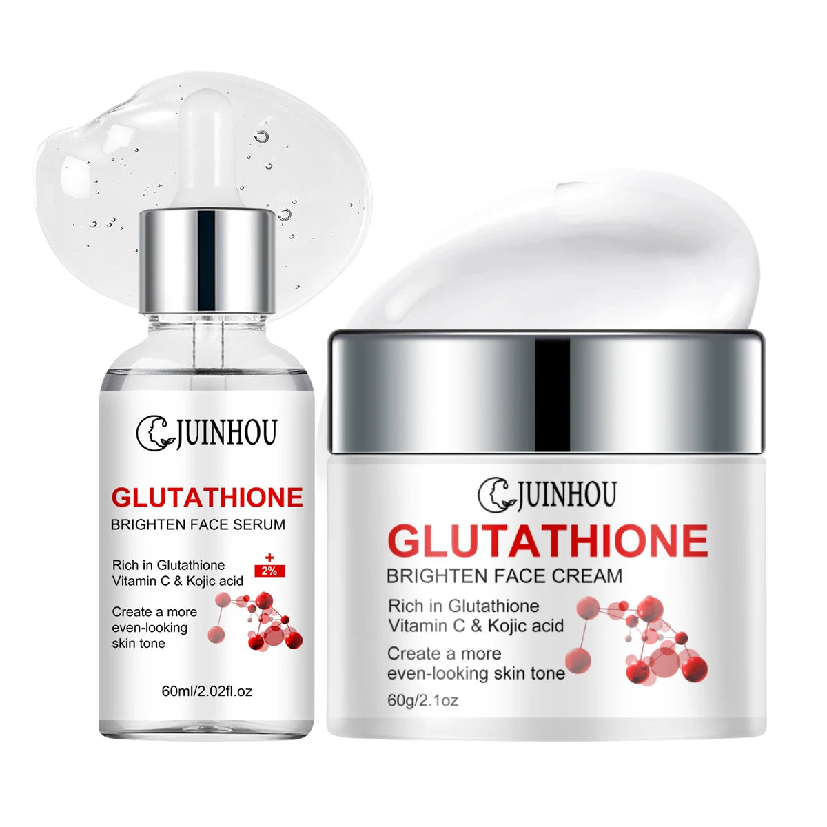 JUINHOU Glutathione Brightening Serum Cream Set Antioxidant Facial Skincare Hydrate Even Skin Tone Restore Radiant Complexion