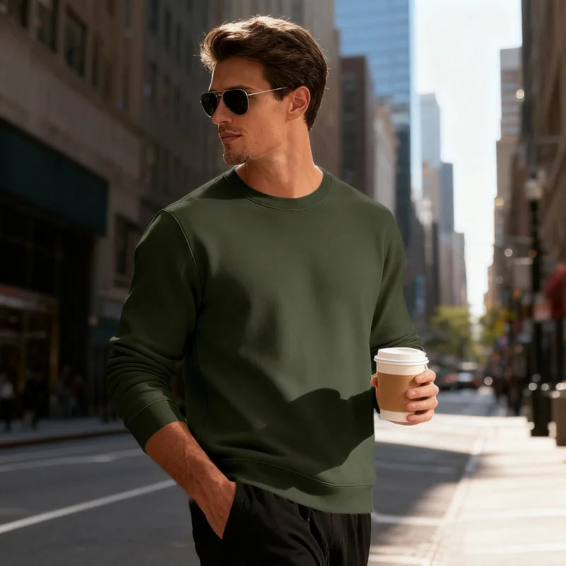Winter Mens Loose Crew Neck Pullover Sweatshirt Fleece Lined Warm Casual Sports Commuter Outerwear Men Sweatshirt