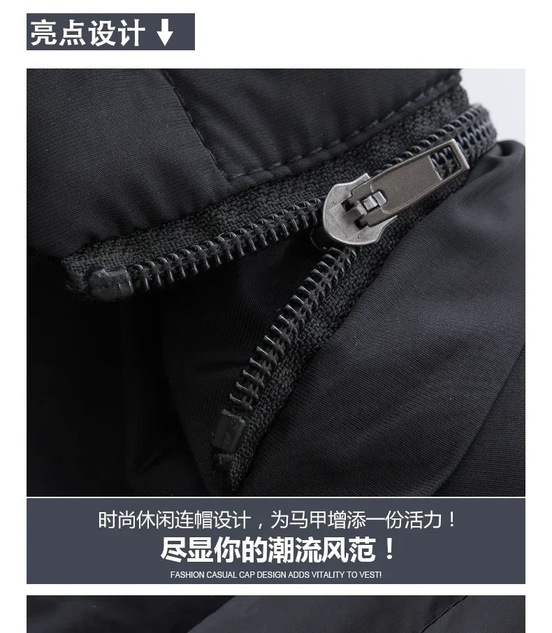 New Brand Mens Outdoors Vests Men's Winter Vest Cotton-Padded hot sale Vest Men Warm Hooded Waistcoat Casual Male Coats Vests