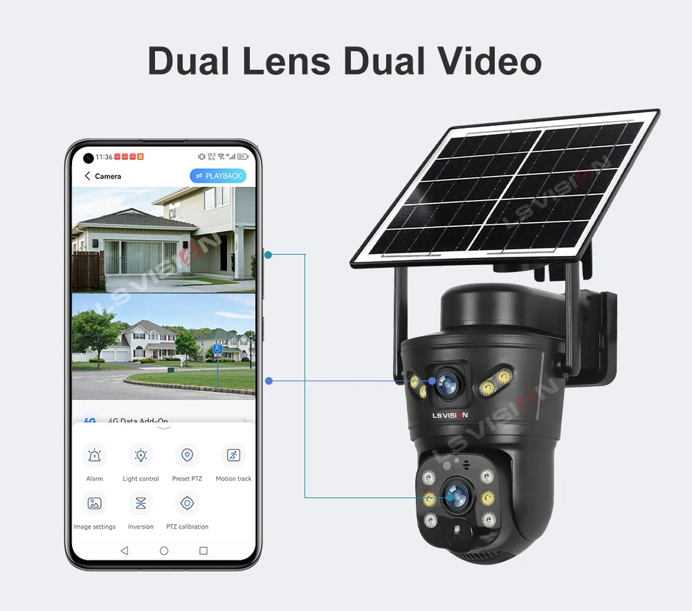 LS VISION 4G /WIFI Outdoor Solar Camera 8MP Dual Lens PIR Sim Card Built in Night Vision Waterproof Security Camera Battery CCTV