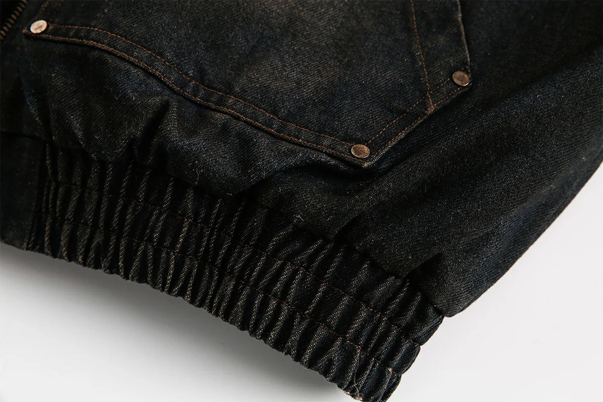 American High Street Vintage Denim Jacket Men Winter Thick Warm Jacket for Men Fashion Streetwear Zip Up Hoodie Coats Clothing