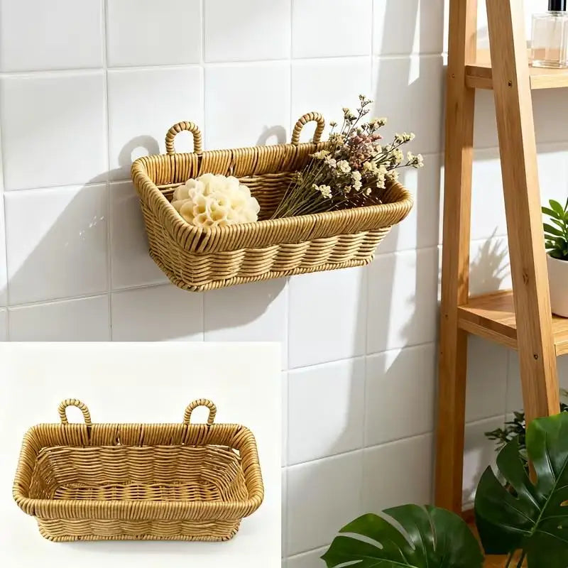 Kitchen Storage Basket With Handle Cute Wall Hanging Woven Basket Kawaii Hanging Storage Basket Kitchen Sundries Organizer