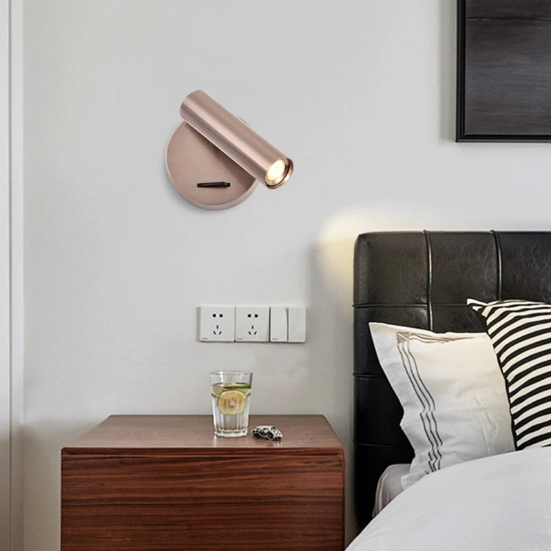 LED Wall Lamps with Switch Rotatable Adjust Aluminum 3W Spotlight Bedside Reading Light Hotel Bedroom RV Sconce Light Fixture