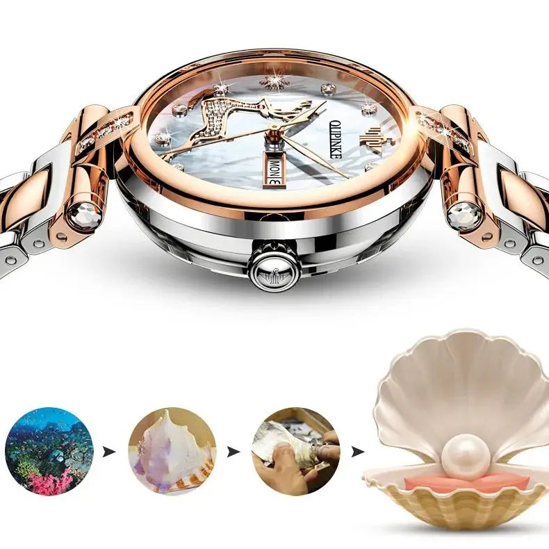 OUPINKE 3180 Women Mechanical Watch Rose Gold Luxury Elegant Diamond Watch Brand Original Dress Bracelet Women Watch Gift Box