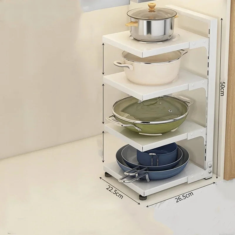 Kitchen Storage Rack Adjustable Plates and Pots Carbon Steel Storage Rack Free Layered Snap-on Floor Pot Rack Kitchen Storage